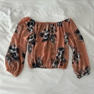 Pink Sheer Bardot Top With Floral Print Detail